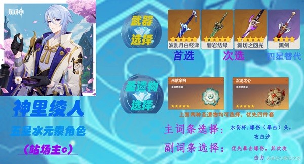 原神4.2神里绫人养成攻略：武器/圣遗物/配队技巧推荐